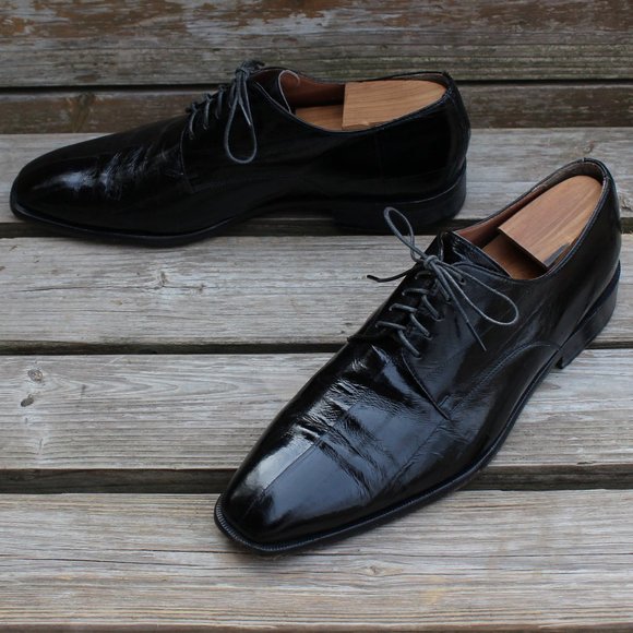 Black Genuine Eel Skin Derby, Handmade in Italy, Men's Size 8.5, GUC - Picture 15 of 15